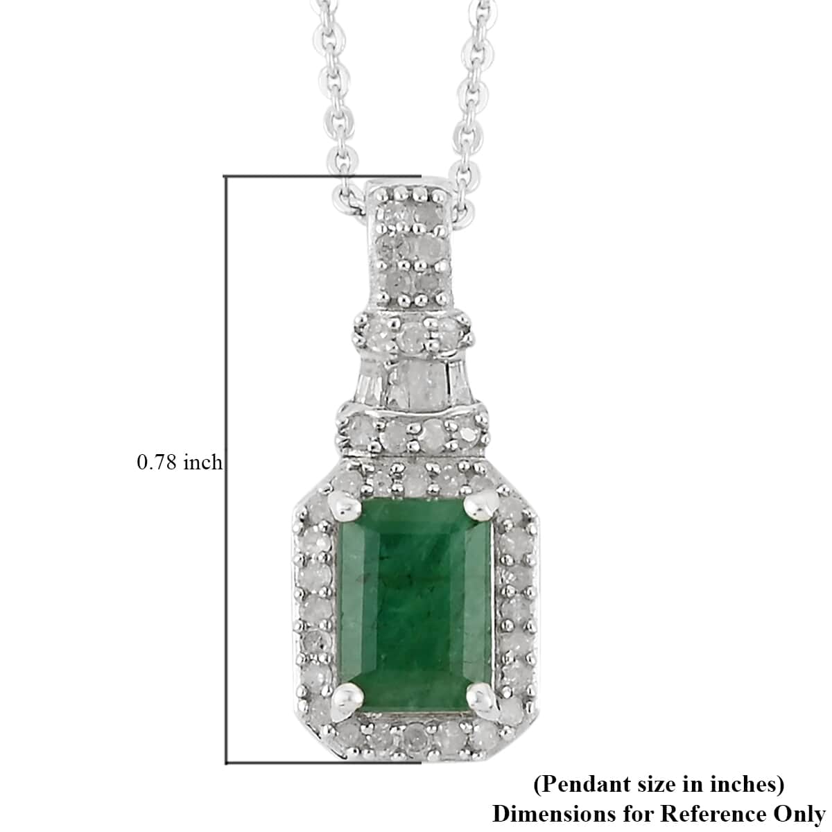 Premium Kagem Zambian Emerald and Diamond Pendant Necklace 20 Inches in Platinum Over Sterling Silver 1.20 ctw image number 4