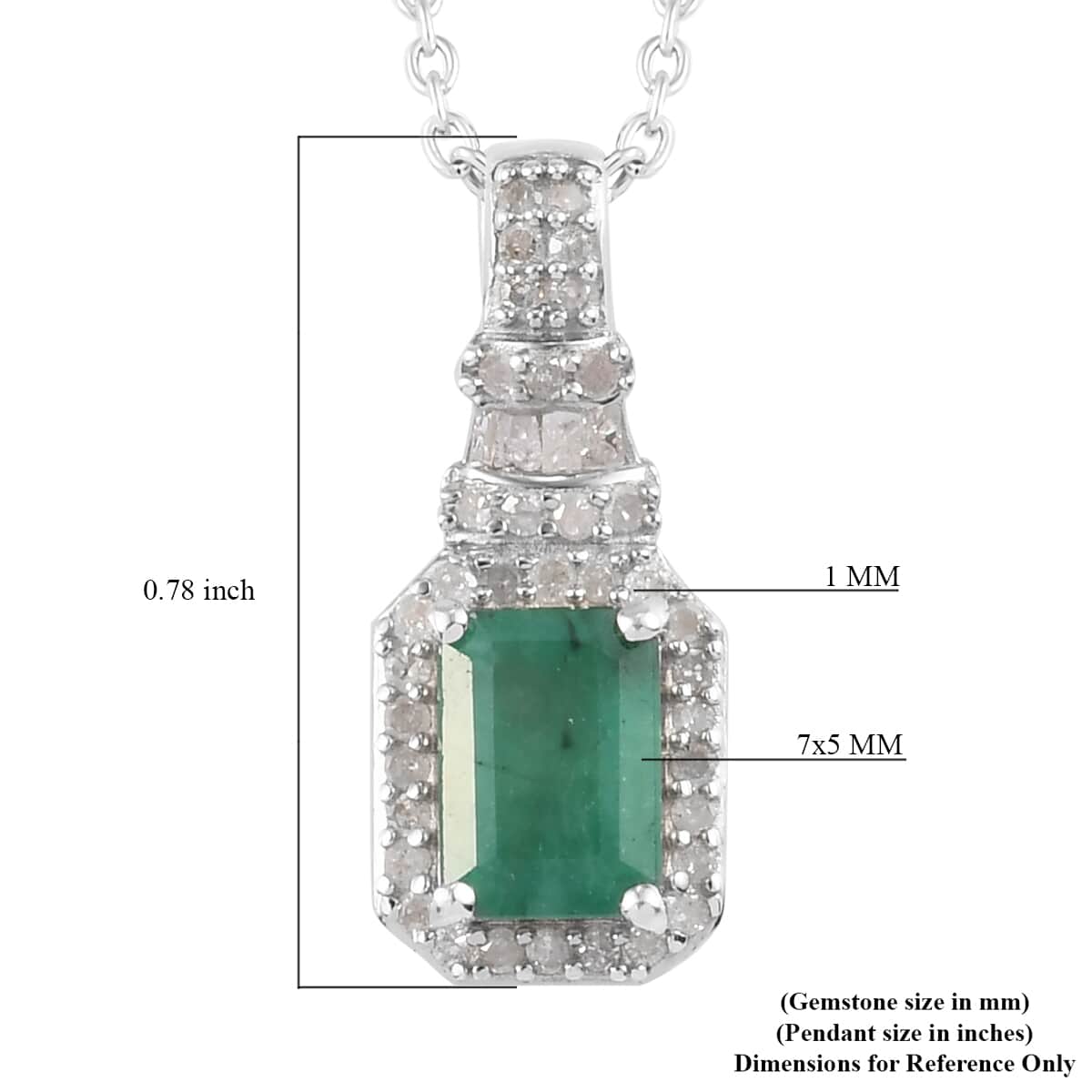 Premium Kagem Zambian Emerald and Diamond Pendant Necklace 20 Inches in Platinum Over Sterling Silver 1.20 ctw image number 5