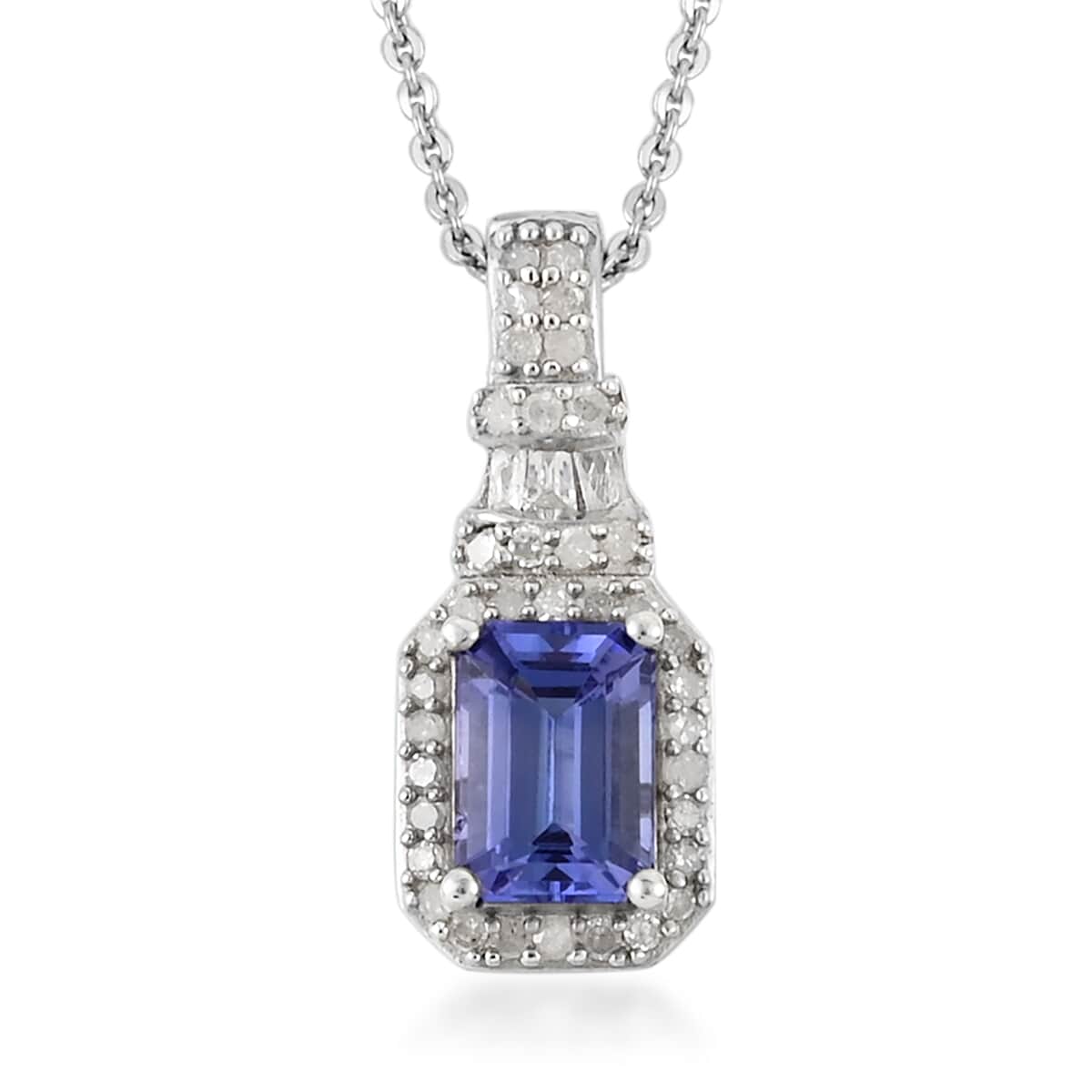 Tanzanite and Diamond Pendant Necklace 20 Inches in Platinum Over Sterling Silver 1.25 ctw image number 0
