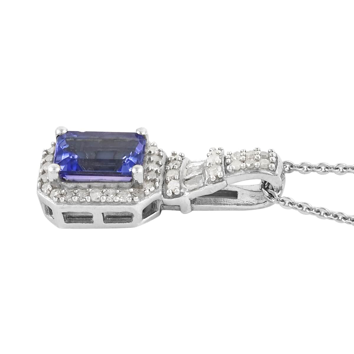 Tanzanite and Diamond Pendant Necklace 20 Inches in Platinum Over Sterling Silver 1.25 ctw image number 2
