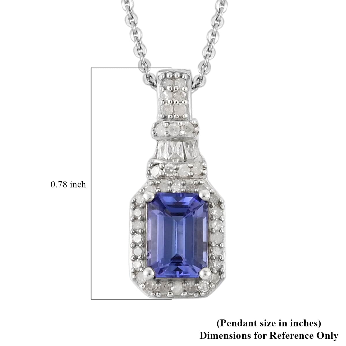 Tanzanite and Diamond Pendant Necklace 20 Inches in Platinum Over Sterling Silver 1.25 ctw image number 4