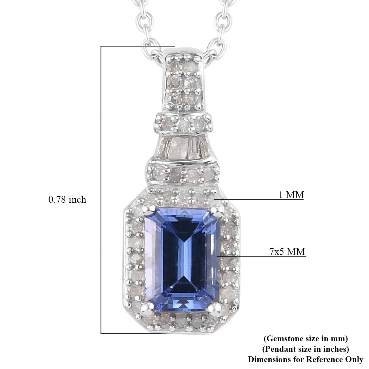 Tanzanite and Diamond Pendant Necklace 20 Inches in Platinum Over Sterling Silver 1.25 ctw image number 5
