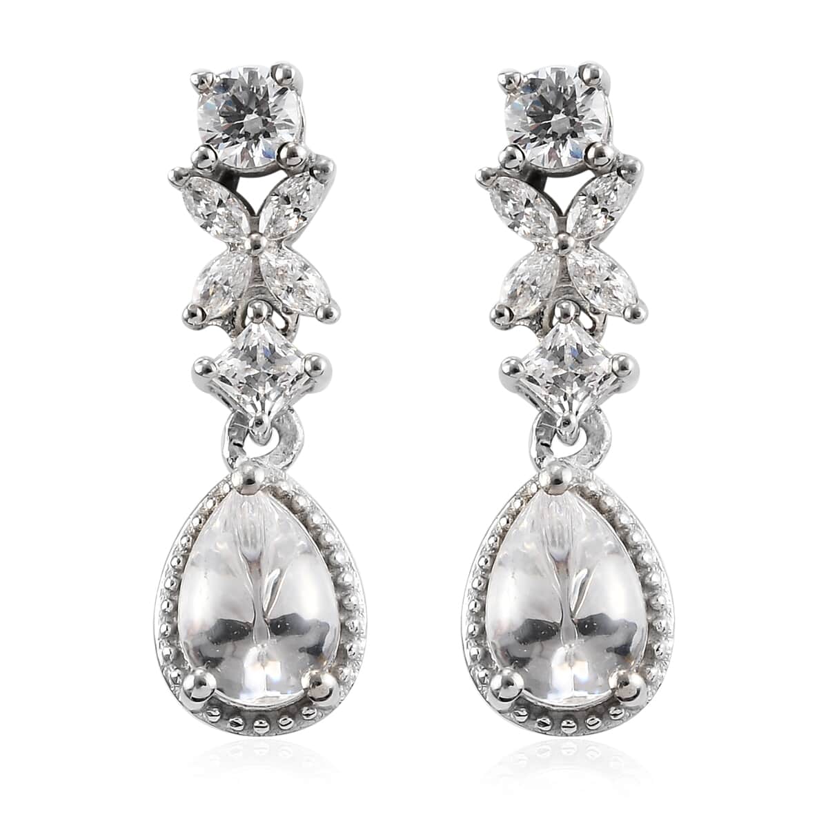 Lustro Stella Made with Finest CZ Dangle Earrings in Platinum Over Sterling Silver 4.05 ctw image number 0