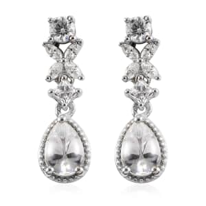 Lustro Stella Made with Finest CZ Dangle Earrings in Platinum Over Sterling Silver 4.05 ctw