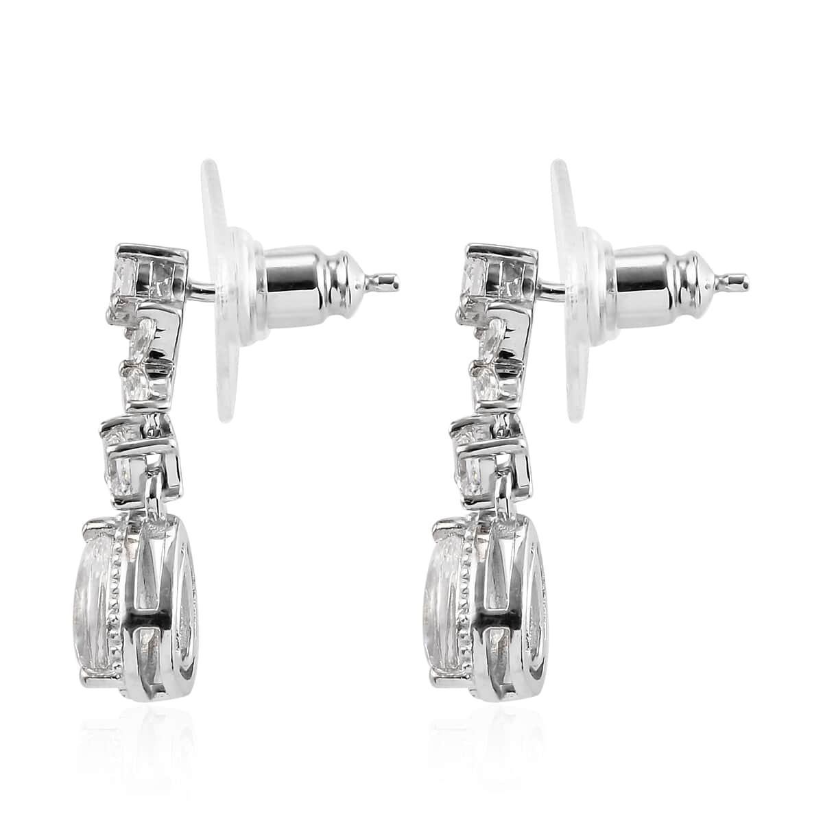 Lustro Stella Made with Finest CZ Dangle Earrings in Platinum Over Sterling Silver 4.05 ctw image number 3