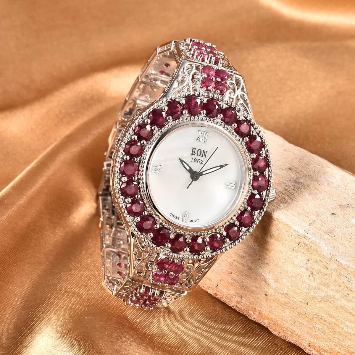 Eon 1962 Niassa Ruby (FF) Swiss Movement MOP Dial Watch in Sterling Silver 19.30ctw image number 1