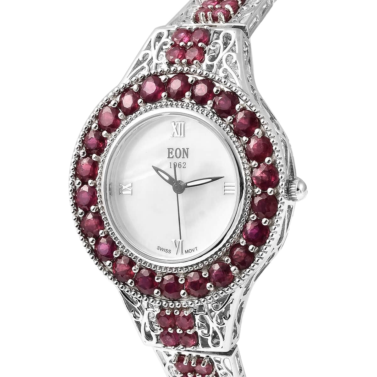 Eon 1962 Niassa Ruby (FF) Swiss Movement MOP Dial Watch in Sterling Silver 19.30ctw image number 3