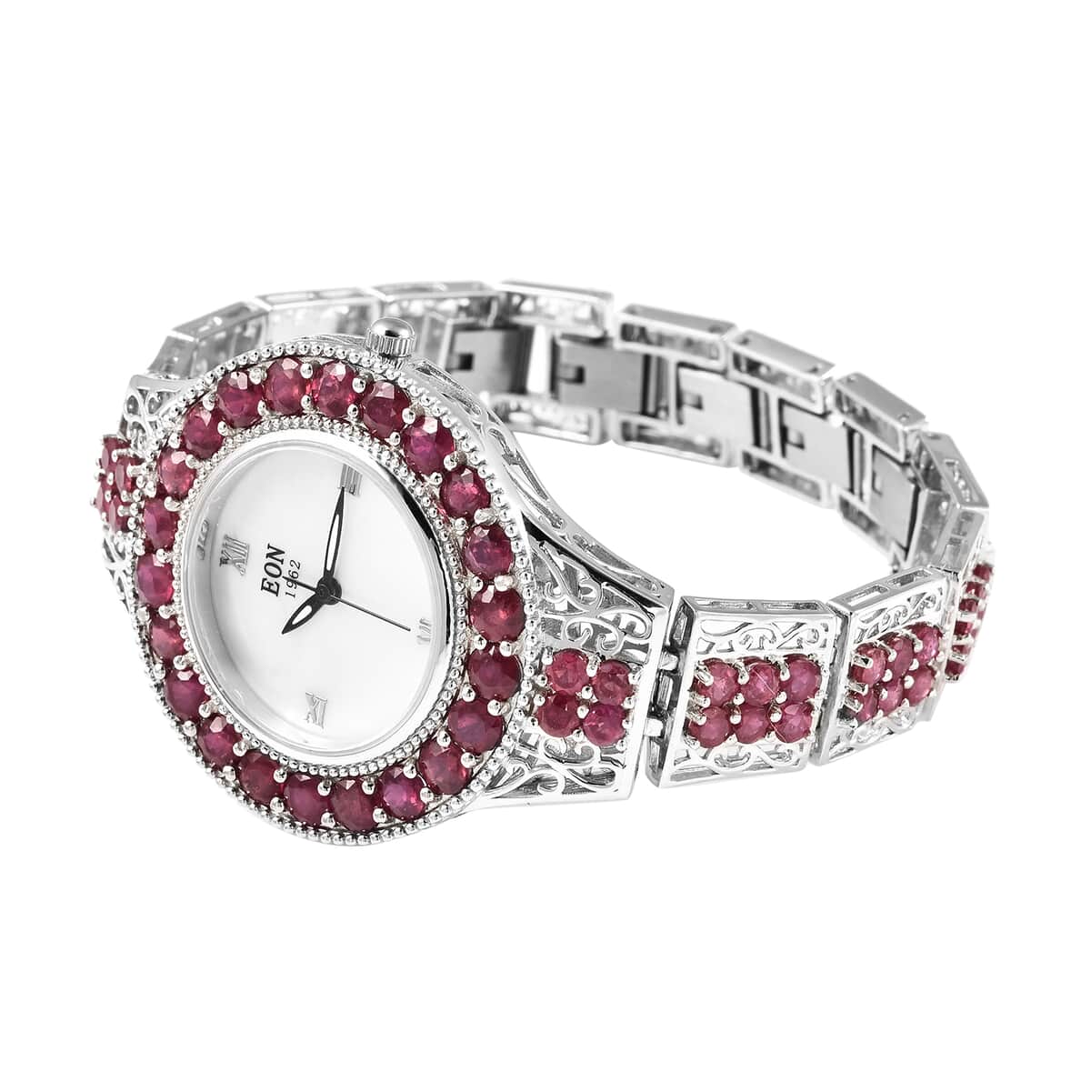 Eon 1962 Niassa Ruby (FF) Swiss Movement MOP Dial Watch in Sterling Silver 19.30ctw image number 4