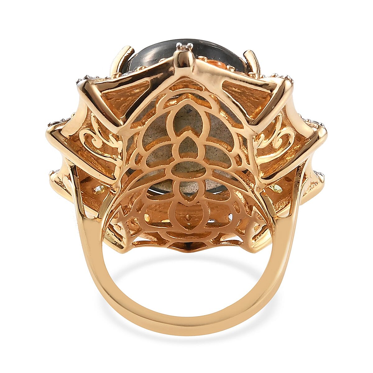 Malagasy Labradorite and Multi Gemstone Ring in Vermeil Yellow Gold Over Sterling Silver (Size 7.0) 9.50 Grams 22.70 ctw image number 4