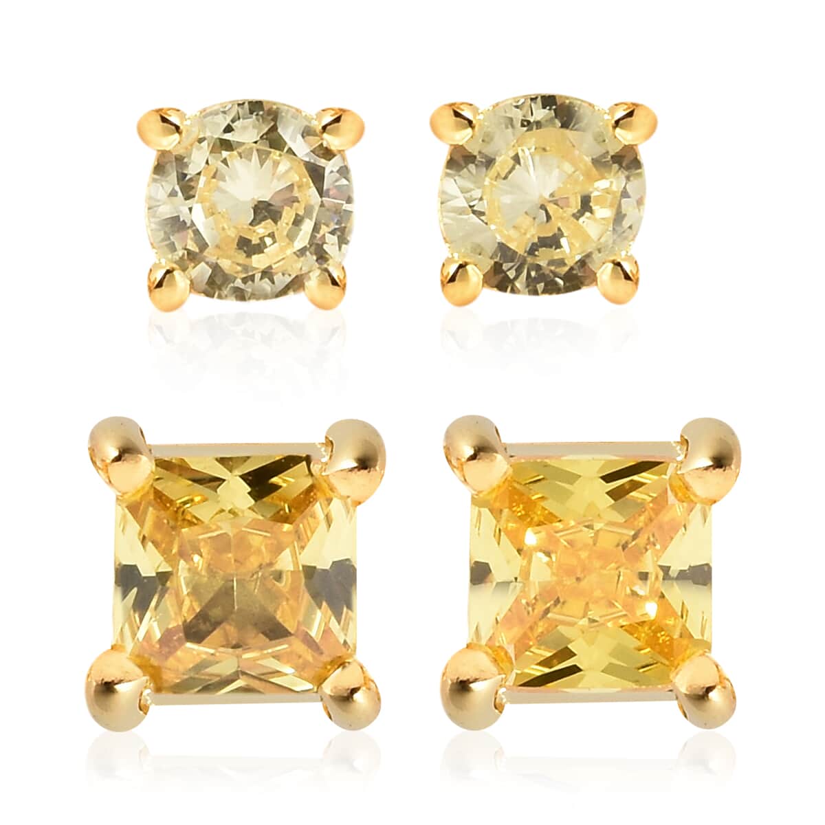 Simulated Yellow Diamond Set of 2 Round & Square Solitaire Stud Earrings in 14K Yellow Gold Over Sterling Silver image number 0