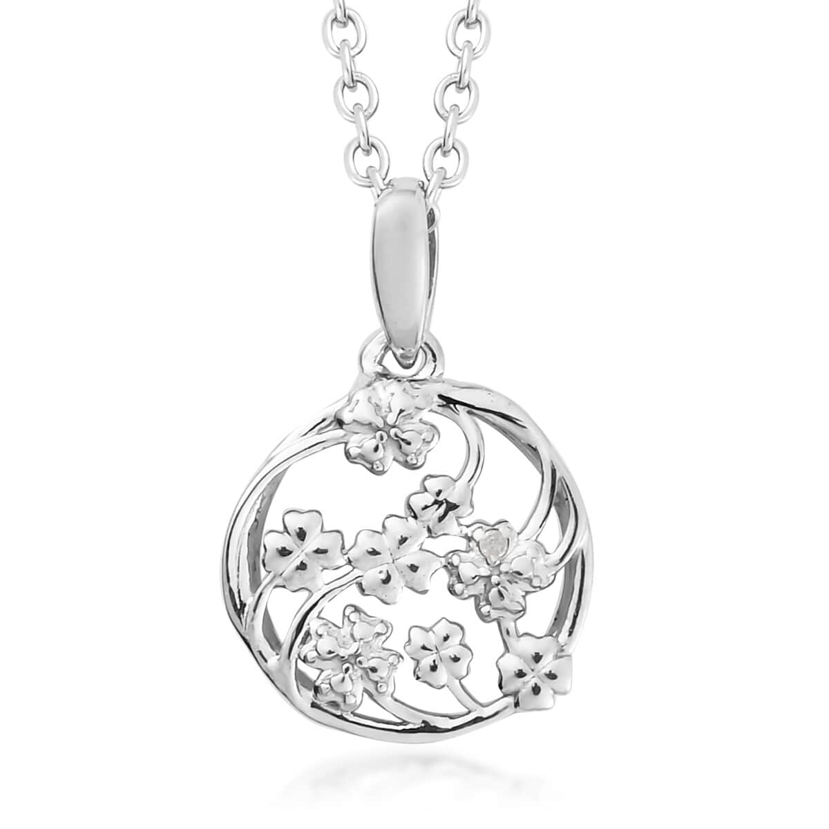 Diamond Accent Fancy Pendant Necklace 20 Inches in Platinum Over Stainless Steel image number 0