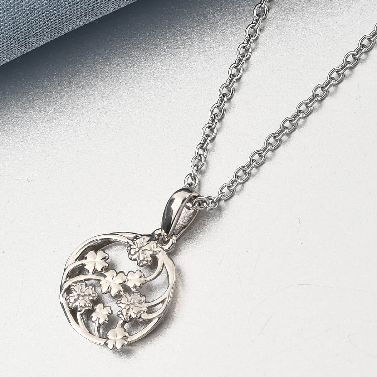 Diamond Accent Fancy Pendant Necklace 20 Inches in Platinum Over Stainless Steel image number 1