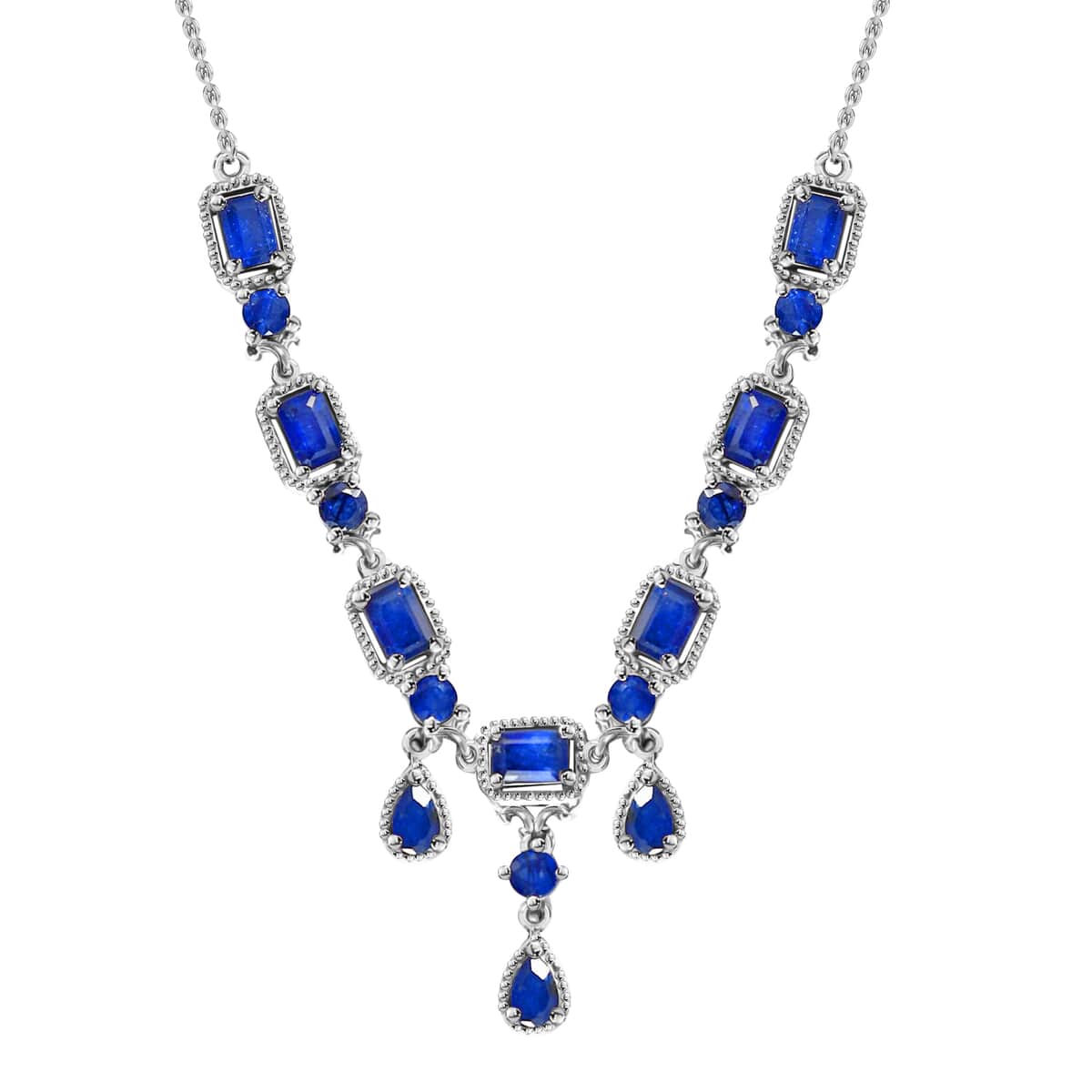 Masoala Sapphire (FF) Princess Necklace (18-20 Inches) in Platinum Over Sterling Silver, Silver Necklace For Women, Art Deco Necklace 11.35ctw image number 0