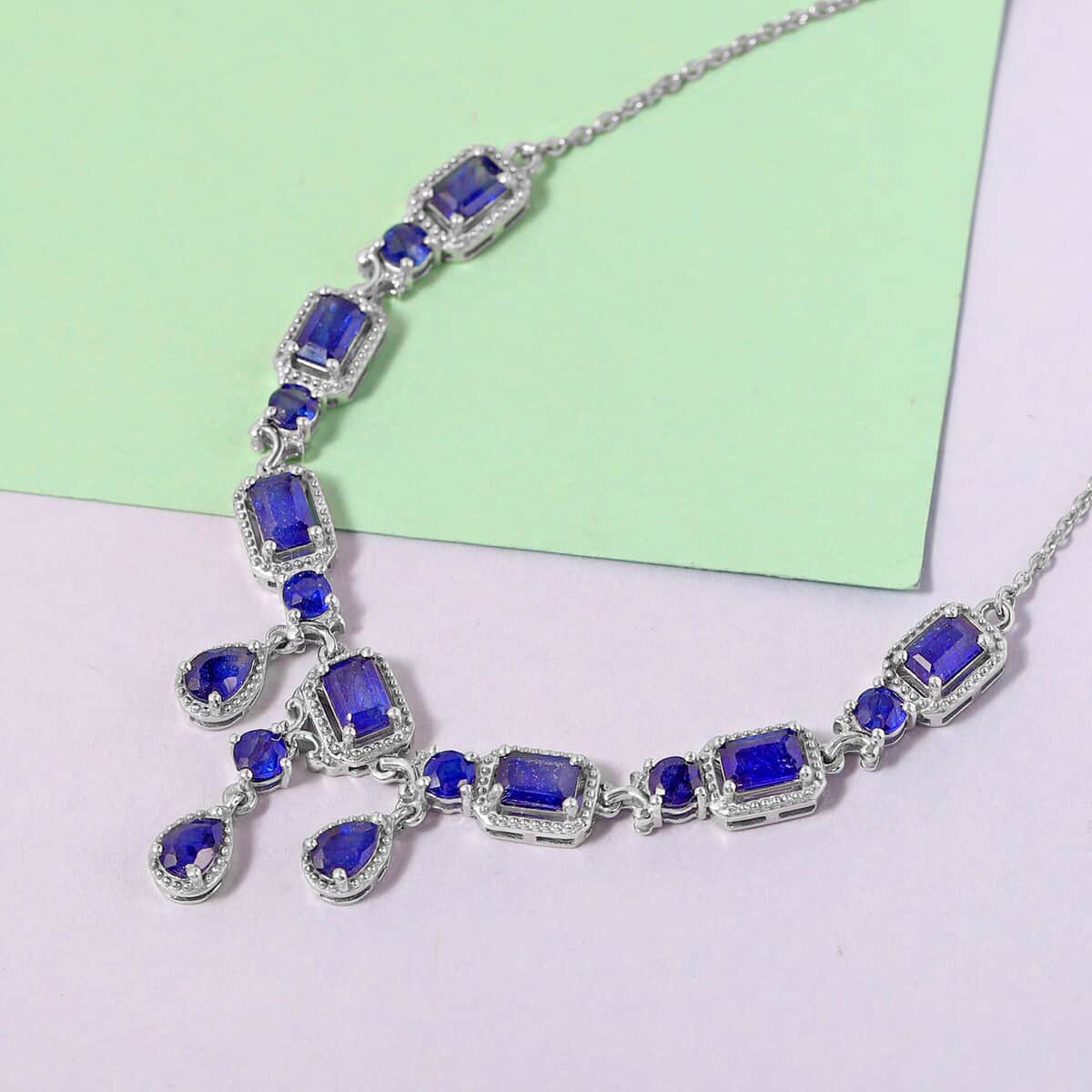 Masoala Sapphire (FF) Princess Necklace (18-20 Inches) in Platinum Over Sterling Silver, Silver Necklace For Women, Art Deco Necklace 11.35ctw image number 1