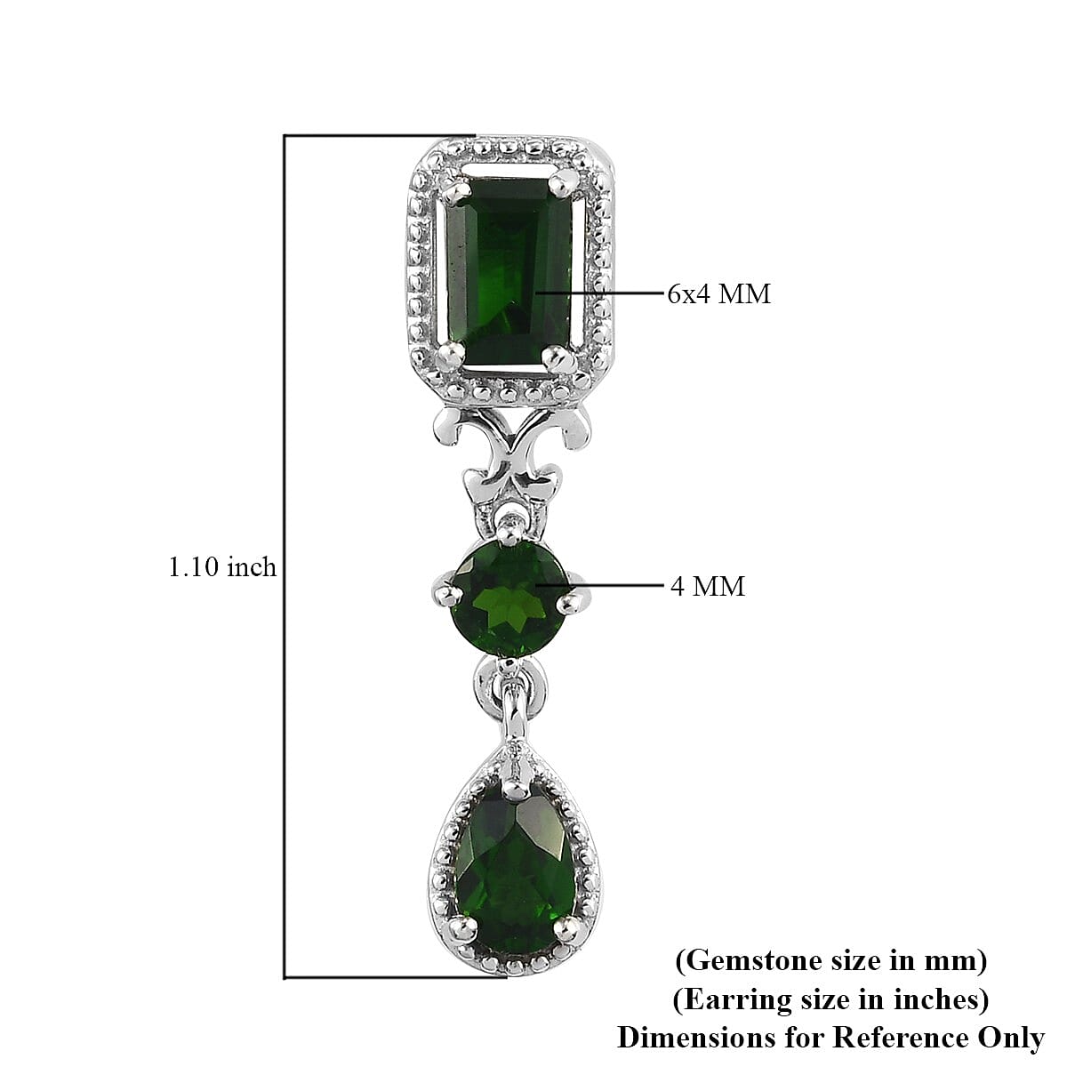 Natural Chrome Diopside Dangle Earrings in Platinum Over Sterling Silver 2.75 ctw