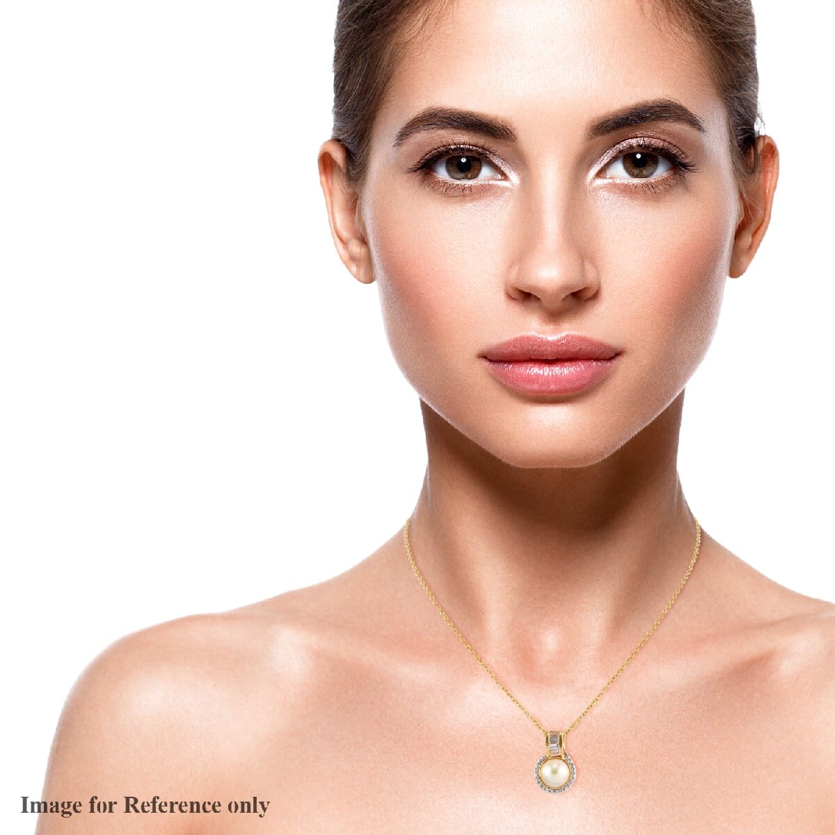 South Sea Pearl 10.5-11.5mm, Natural White Zircon Pendant Necklace 20 Inches in Vermeil Yellow Gold Over Sterling Silver 0.90 ctw image number 2