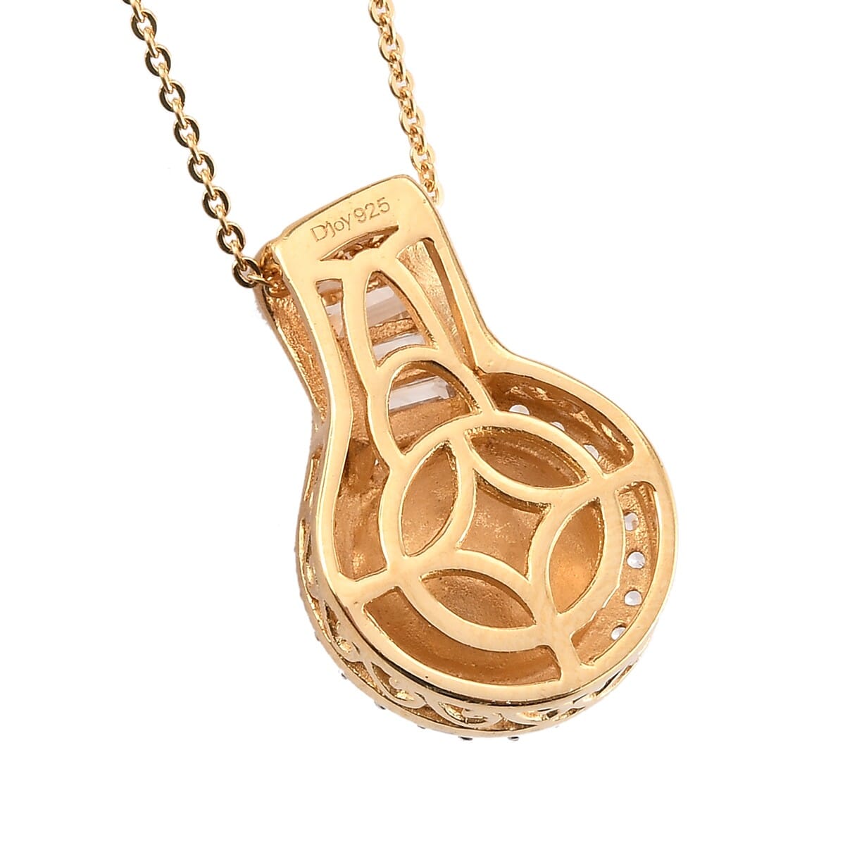 South Sea Pearl 10.5-11.5mm, Natural White Zircon Pendant Necklace 20 Inches in Vermeil Yellow Gold Over Sterling Silver 0.90 ctw image number 4
