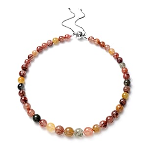 Multi Rutilated Quartz Beaded Necklace 18-22 Inches with Magnetic Clasp in Rhodium Over Sterling Silver 384.50 ctw