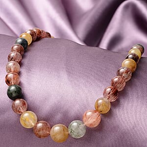 Multi Rutilated Quartz Beaded Necklace 18-22 Inches with Magnetic Clasp in Rhodium Over Sterling Silver 384.50 ctw