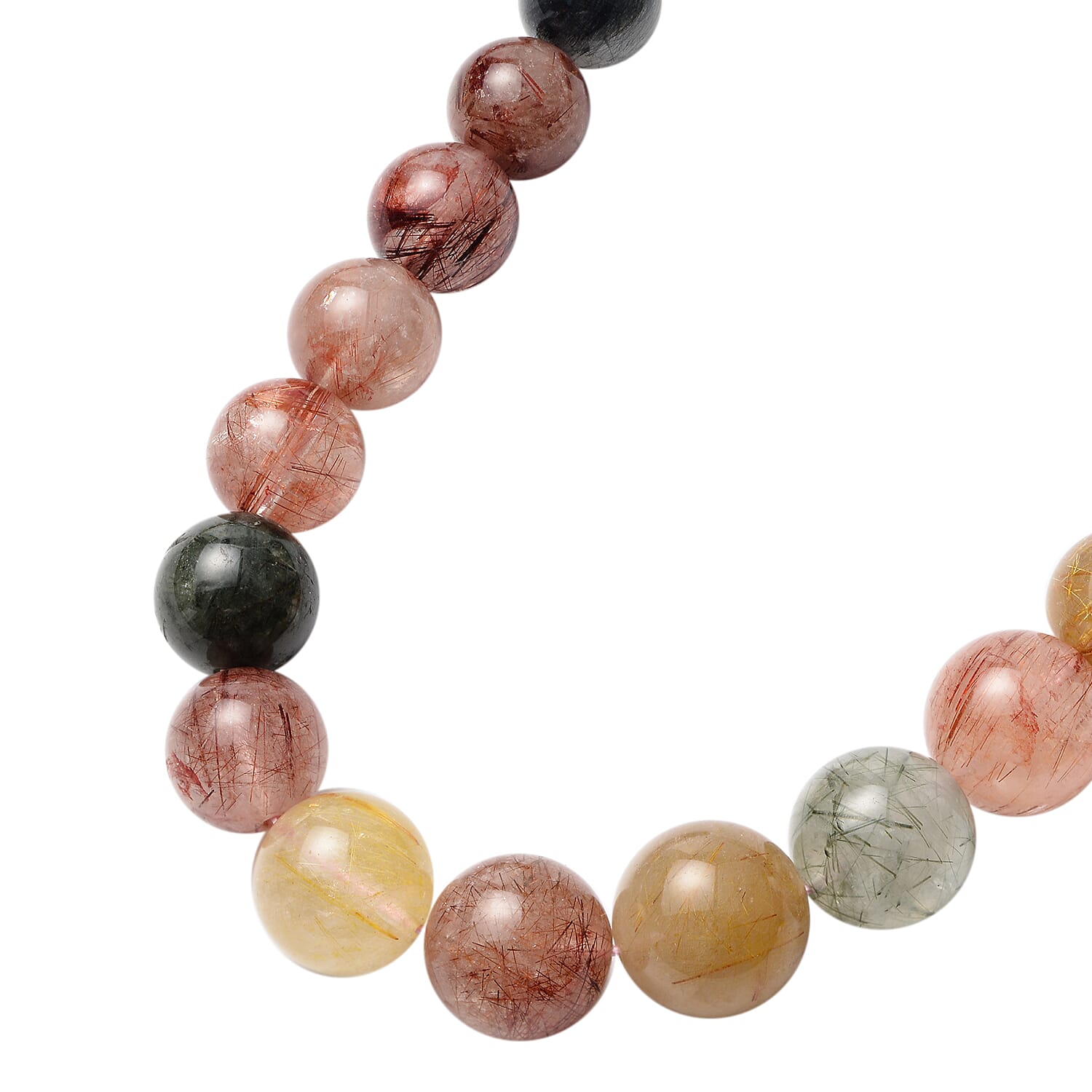 Multi Rutilated Quartz Beaded Necklace 18-22 Inches with Magnetic Clasp in Rhodium Over Sterling Silver 384.50 ctw