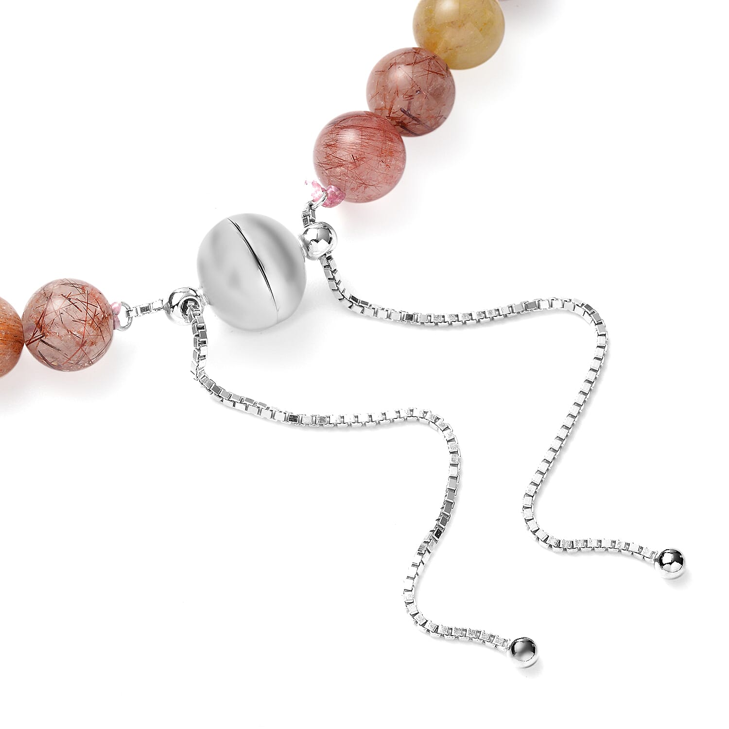 Multi Rutilated Quartz Beaded Necklace 18-22 Inches with Magnetic Clasp in Rhodium Over Sterling Silver 384.50 ctw