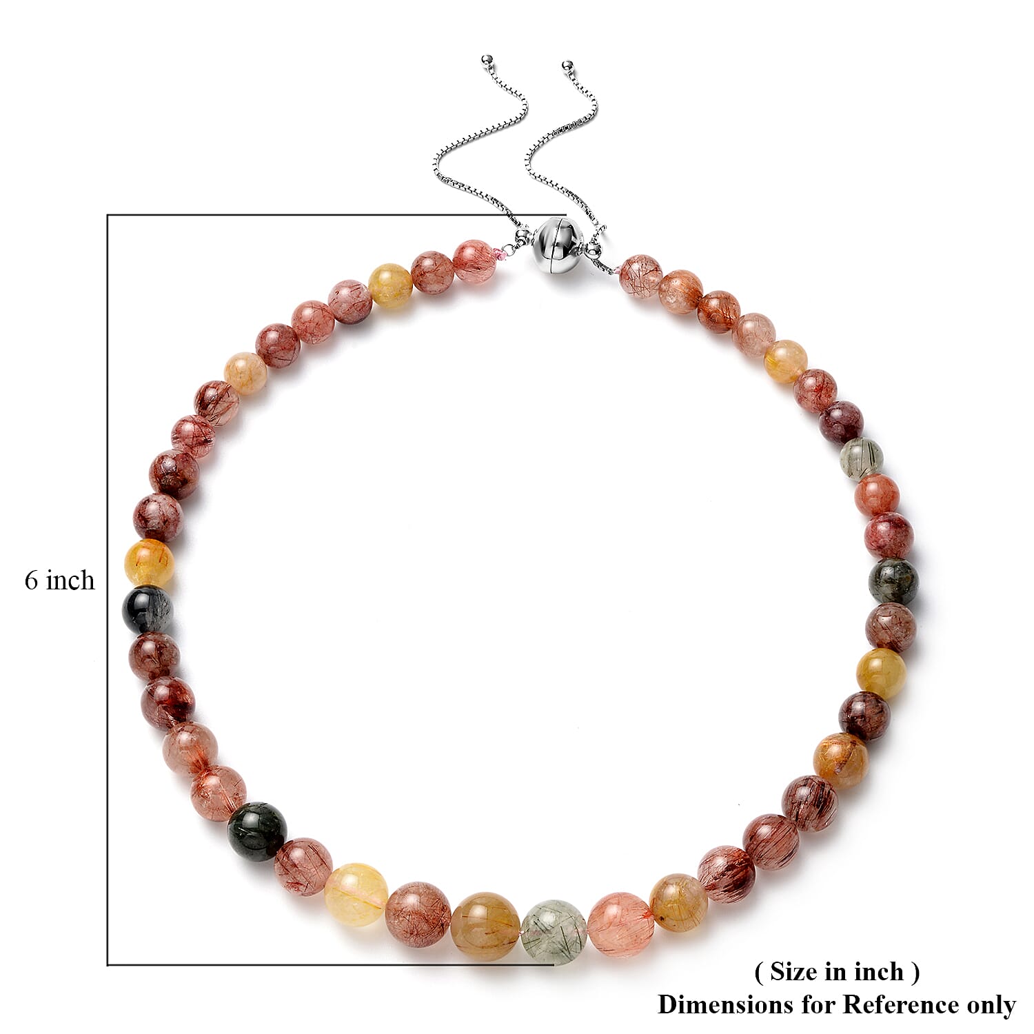 Multi Rutilated Quartz Beaded Necklace 18-22 Inches with Magnetic Clasp in Rhodium Over Sterling Silver 384.50 ctw