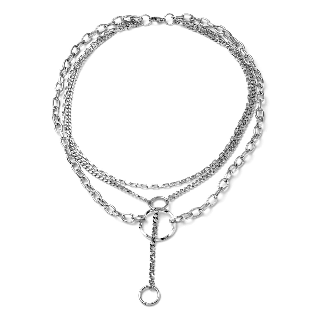 3 Layered Chain Necklace 20 Inches in Stainless Steel image number 0