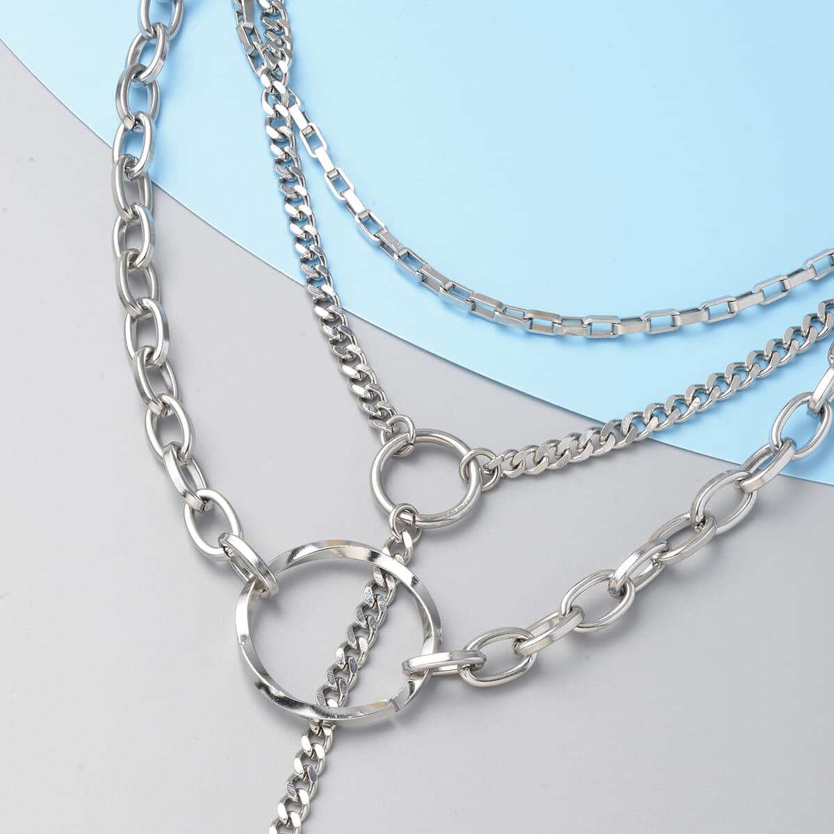 3 Layered Chain Necklace 20 Inches in Stainless Steel image number 1