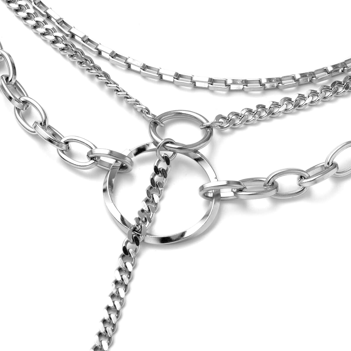 3 Layered Chain Necklace 20 Inches in Stainless Steel image number 2