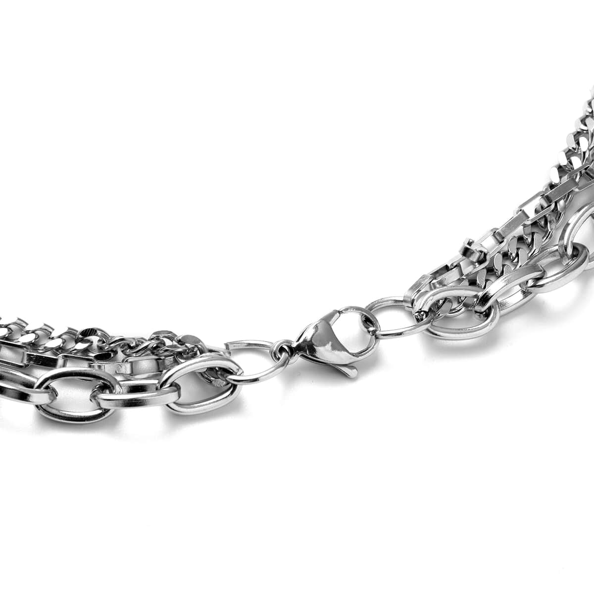 3 Layered Chain Necklace 20 Inches in Stainless Steel image number 3