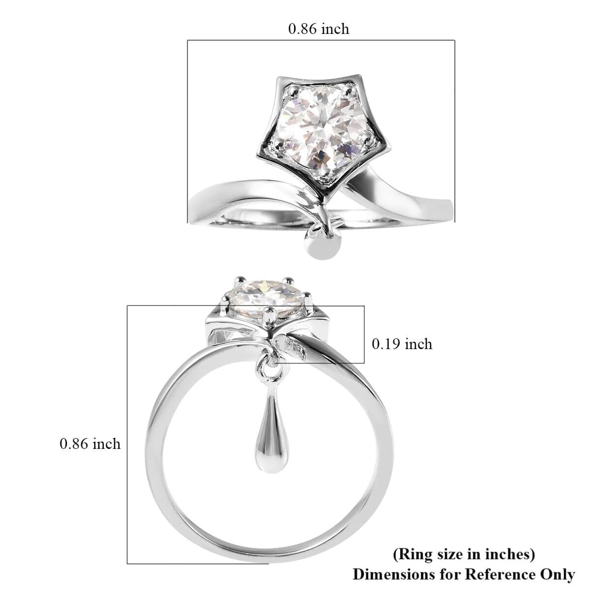 LucyQ Moissanite Sparkling Star Ring in Rhodium Over Sterling Silver (Size 7.0) 0.85 ctw image number 5