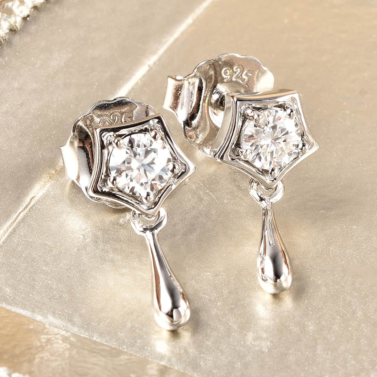 LucyQ White Moissanite VS EF Earrings in Rhodium Over Sterling Silver 0.75 ctw image number 1