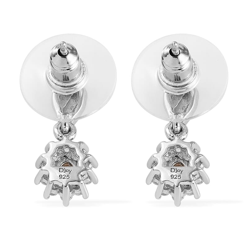 Natural Ambanja Champagne Demantoid Garnet and Zircon Sunburst Dangle Earrings in Platinum Over Sterling Silver 0.90 ctw