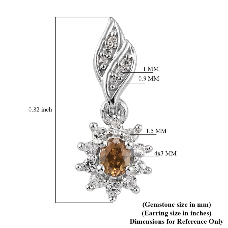 Natural Ambanja Champagne Demantoid Garnet and Zircon Sunburst Dangle Earrings in Platinum Over Sterling Silver 0.90 ctw