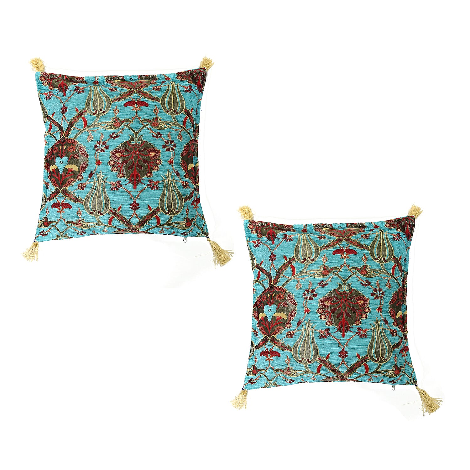 Set of 2 Blue & Red Turkish Handmade Double Sided Cushion Cover