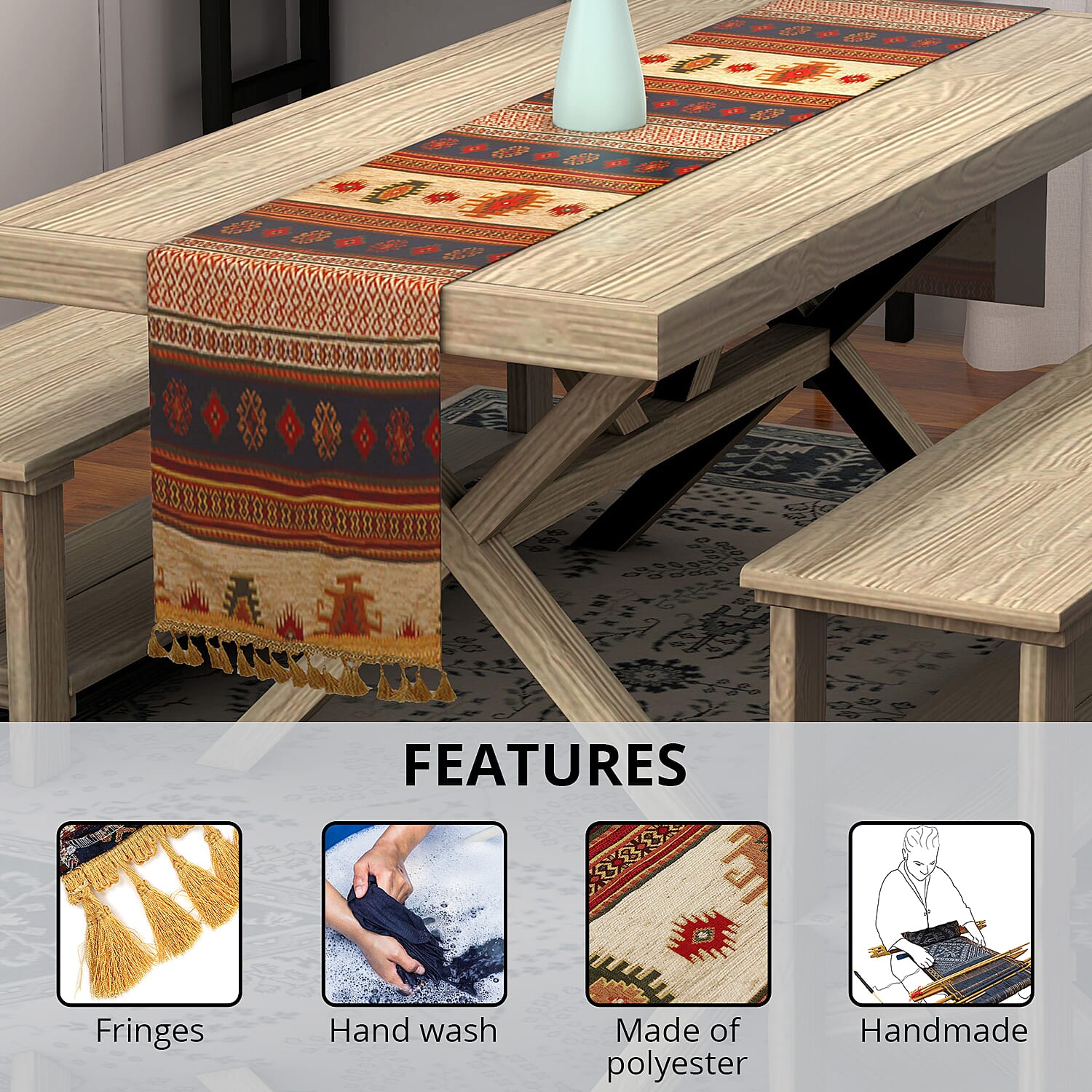 Homesmart Navy & Gold Handmade Table Runner
