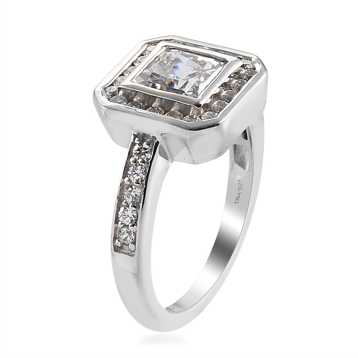Lustro Stella Made with Finest CZ Halo Ring in Platinum Over Sterling Silver (Size 7.0) 3.00 ctw image number 3