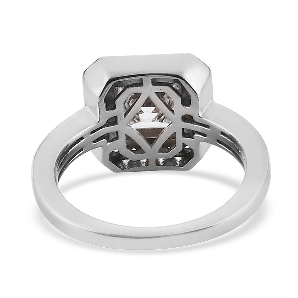 Lustro Stella Made with Finest CZ Halo Ring in Platinum Over Sterling Silver (Size 7.0) 3.00 ctw image number 4