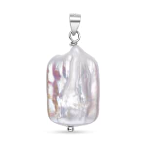 White Keshi Pearl Pendant in Rhodium Over Sterling Silver