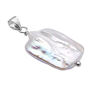 White Keshi Pearl Pendant without Chain in Rhodium Over Sterling Silver