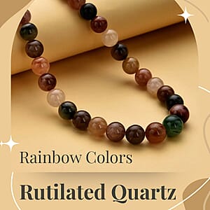 Rainbow Color Rutilated Quartz Beaded Necklace 20 Inches in Rhodium Over Sterling Silver 443.00 ctw