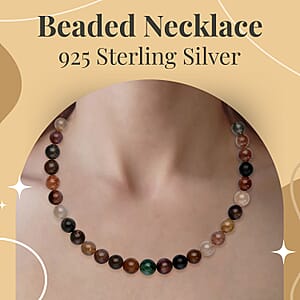 Rainbow Color Rutilated Quartz Beaded Necklace 20 Inches in Rhodium Over Sterling Silver 443.00 ctw