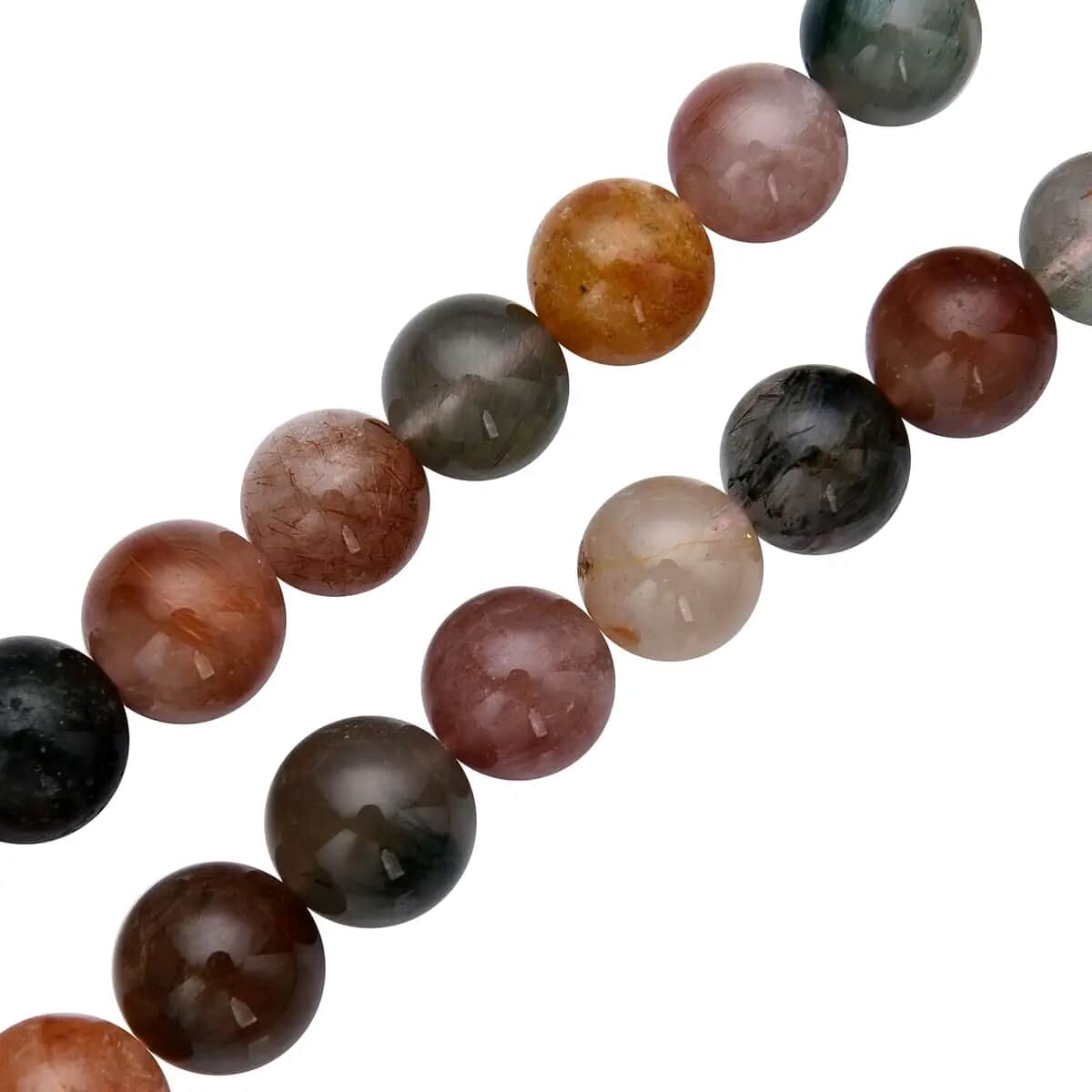 Rainbow Color Rutilated Quartz Beaded Necklace 20 Inches in Rhodium Over Sterling Silver 443.00 ctw image number 4