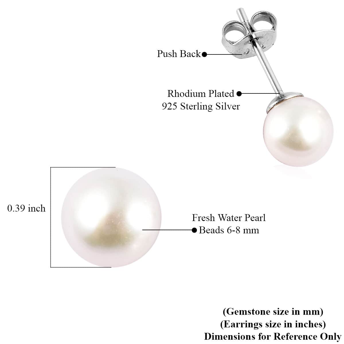 Freshwater Cultured Pearl Stud Earrings in Rhodium Over Sterling Silver image number 4
