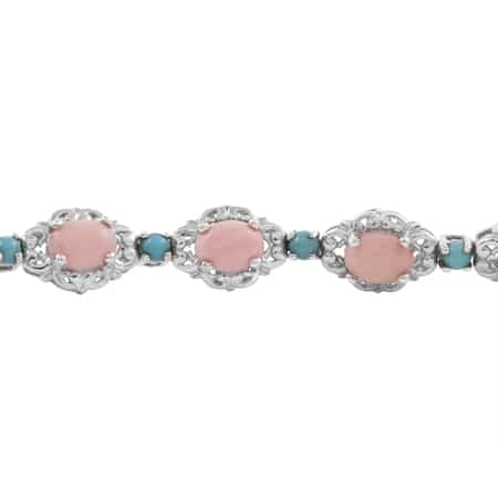 Peach Opal and Mexican Turquoise Bracelet in Platinum Over Sterling Silver (7.25 In) 17.50 Grams 11.90 ctw image number 1