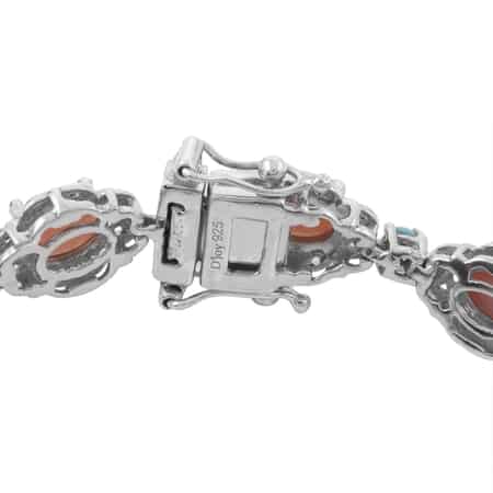 Peach Opal and Mexican Turquoise Bracelet in Platinum Over Sterling Silver (7.25 In) 17.50 Grams 11.90 ctw image number 2