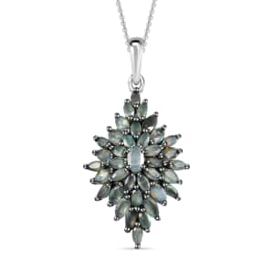 Narsipatnam Alexandrite Cluster Pendant Necklace 20 Inches in Rhodium & Platinum Over Sterling Silver 3.90 ctw