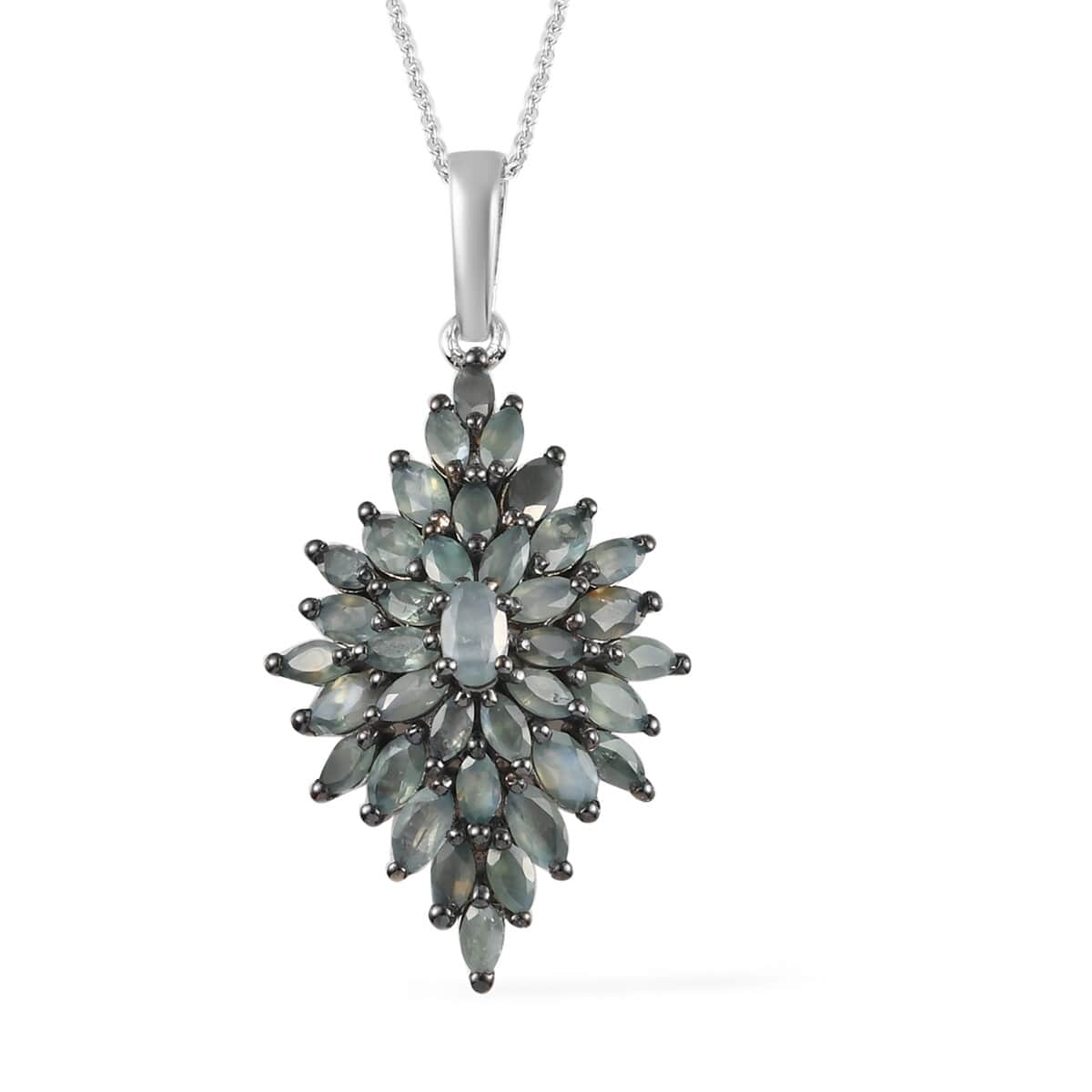 Narsipatnam Alexandrite Cluster Pendant Necklace 20 Inches in Rhodium & Platinum Over Sterling Silver 7.25 Grams 3.90 ctw image number 0
