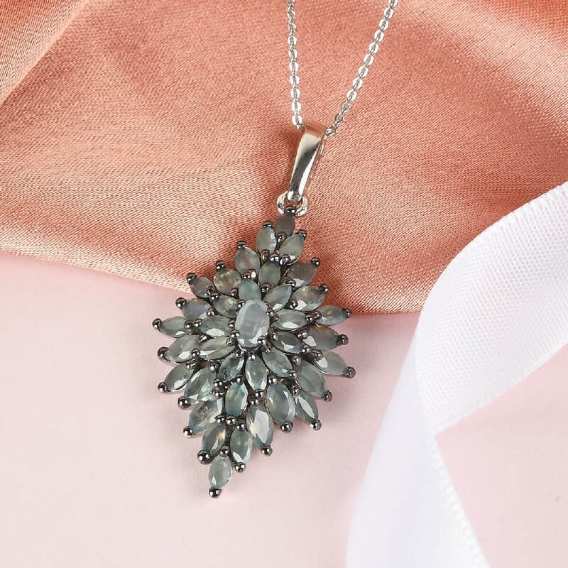Narsipatnam Alexandrite 3.90 ctw Cluster Pendant Necklace in Rhodium & Platinum Over Sterling Silver 20 Inches