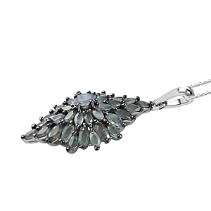 Narsipatnam Alexandrite 3.90 ctw Cluster Pendant Necklace in Rhodium & Platinum Over Sterling Silver 20 Inches